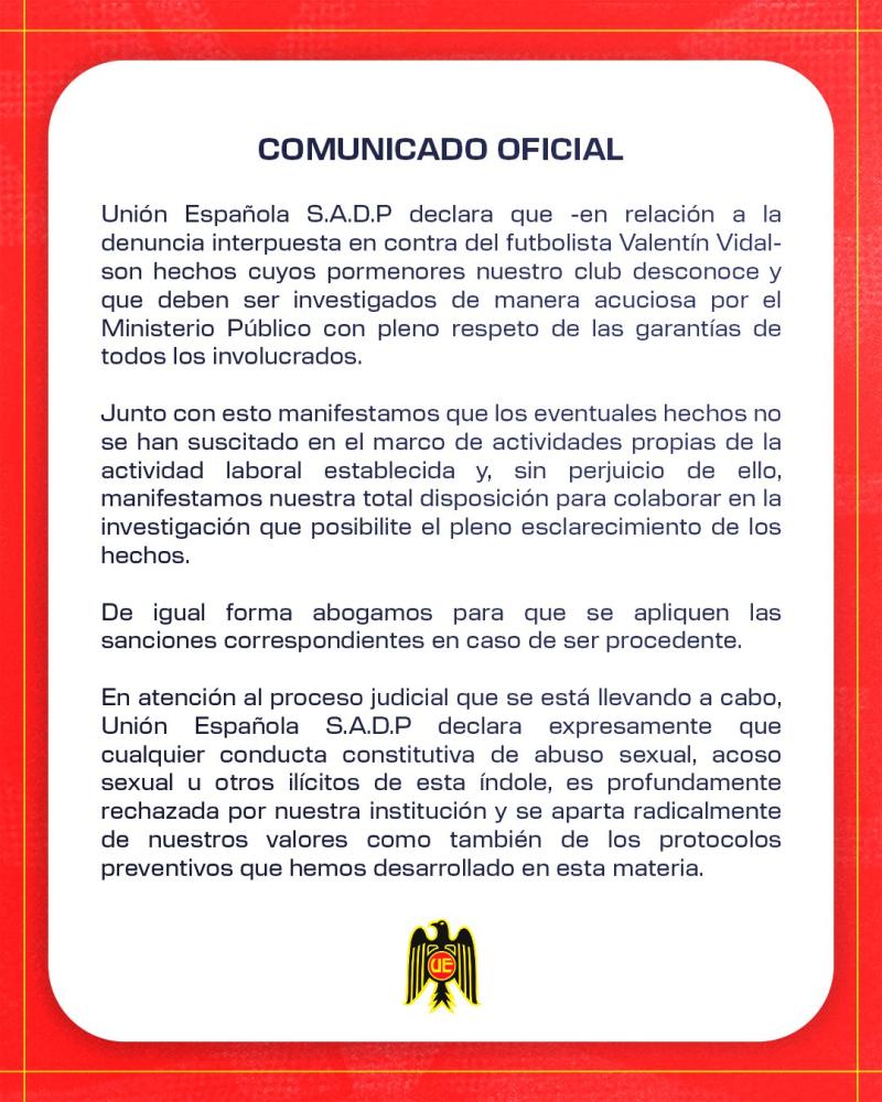 Comunicado de Unión Española por Valentín Vidal