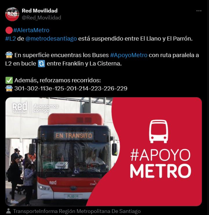 X (@Red_Movilidad) - Buses de apoyo tras falla de metro