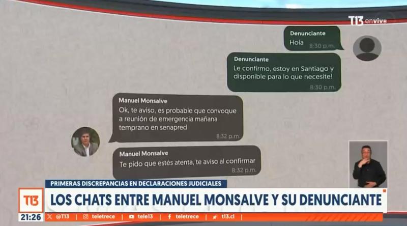 T13 - Chats de WhatsApp entre Manuel Monsalve y su denunciante