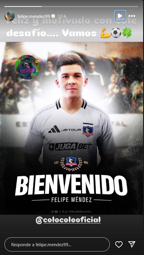 Víctor Felipe Méndez celebra su llegada a Colo Colo - Créditos: Instagram