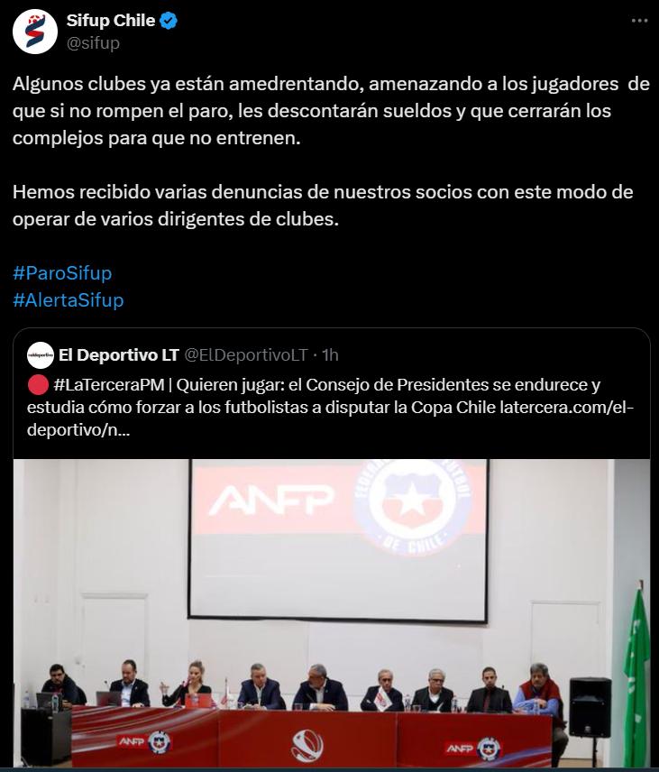 La grave acusación del Sifup a clubes chilenos - Créditos: Captura X