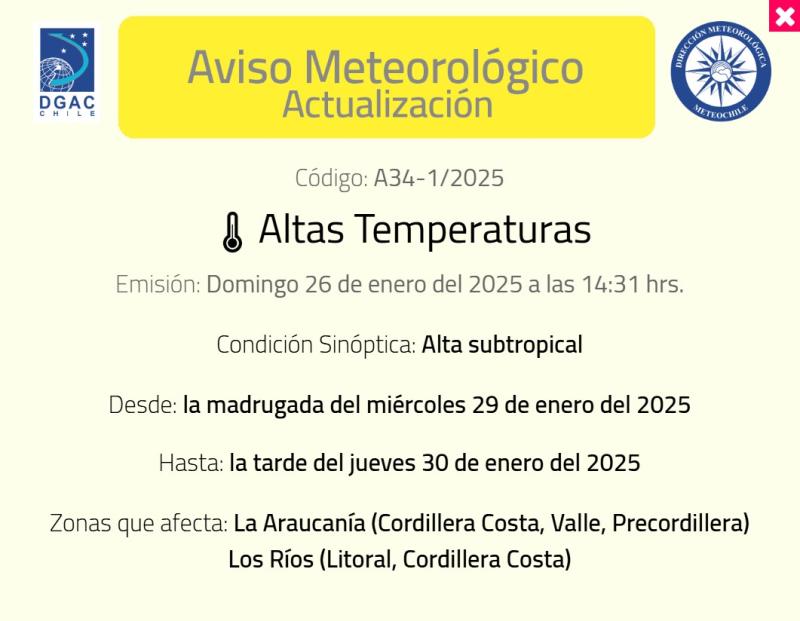 T13 - Alerta por altas temperaturas se extiende a dos nuevas regiones del país: Máximas llegarán a los 32°C | MeteoChile | Captura de pantalla