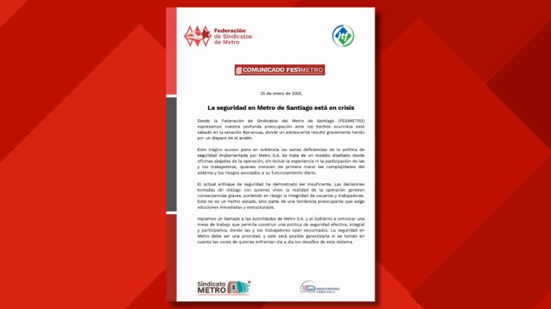 Federación de Sindicatos de Metro denuncia fracaso de la política de seguridad del metro - X @Fesimetrosa