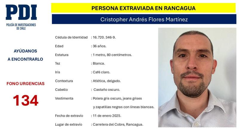 T13 - Familia busca a hombre de 36 años desaparecido en Rancagua: Salió de su casa sin rumbo ni pertenencias - PDI