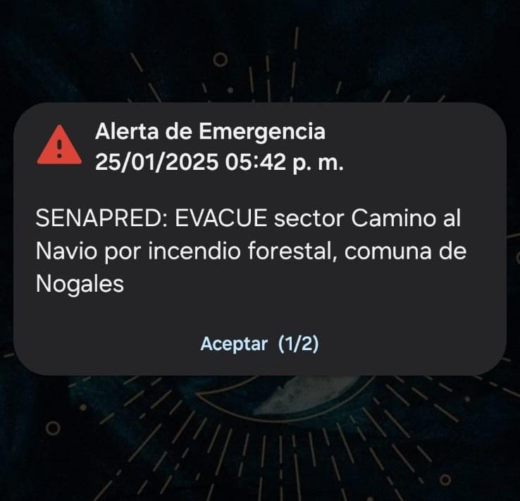 T13 - Activan alerta SAE en Nogales por incendio forestal: Senapred llama a evacuar sector Camino al Navío