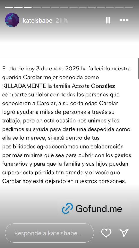 Instagram @kateisbabe - Familia de influencer Killadamente abre polémica cuenta para reunir fondos funerarios
