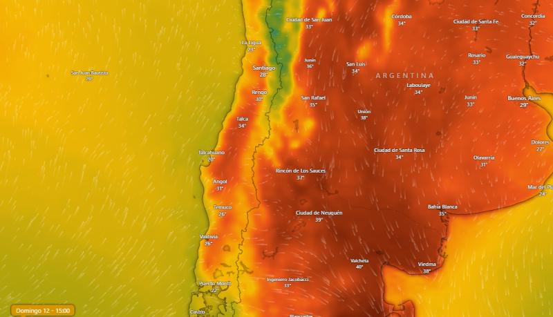 Captura Windy - Alerta por calor extremo