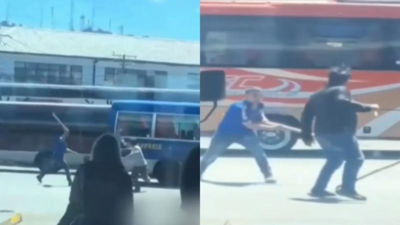 T13 - Captan violenta pelea a palos entre chofer y "voceador" de terminal de buses en Puerto Montt
