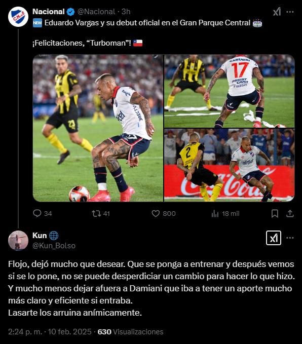 Eduardo Vargas y su debut en Nacional - Créditos: Redes Sociales