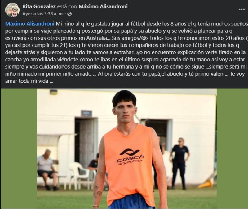 La madre del futbolista lo despidió en redes sociales con desgarrador mensaje - Créditos: Captura