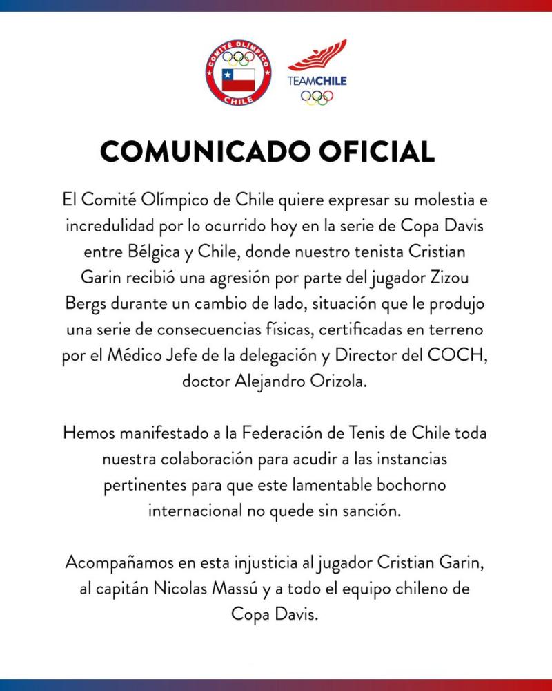 El comunicado del Team Chile sobre lo ocurrido en la Copa Davis - Créditos: Team Chile