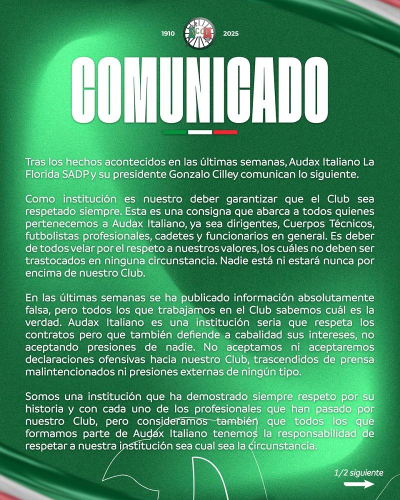 Comunicado de Audax Italiano - Créditos: Prensa Club