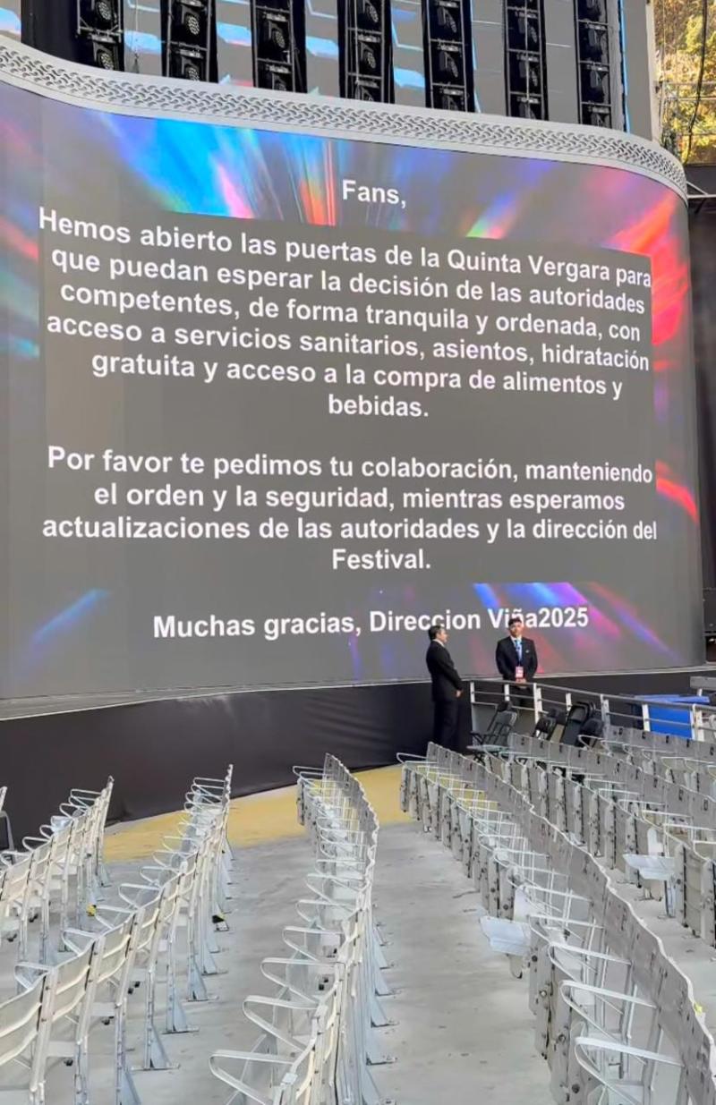 Mensaje de la organización del Festival dentro de la Quinta Vergara