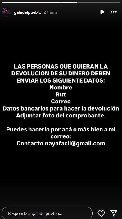 Instagram Naya Fácil - Montos donados serán devueltos a quienes lo soliciten