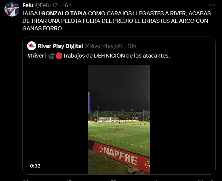 Hinchas de River Plate festinan en redes sociales con Gonzalo Tapia.
