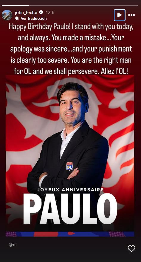 Dueño del Lyon respalda a Paulo Fonseca - Créditos: Instagram