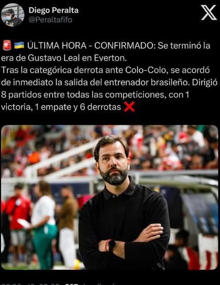 El paso de Gustavo Leal por Everton habría llegado a su fin - Créditos: Captura X