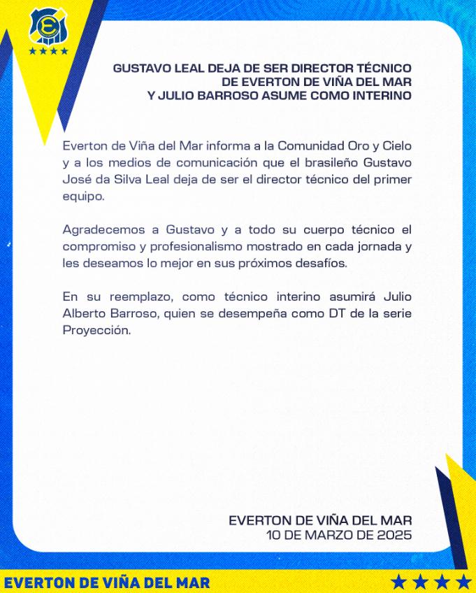 Everton anunció como DT interino a Julio Barroso - Créditos: Captura redes club