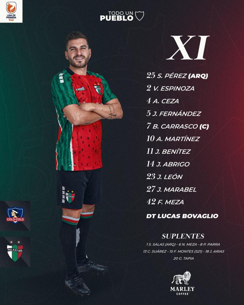 La formació del Tino Tino para visitar a Colo Colo - Créditos: Palestino