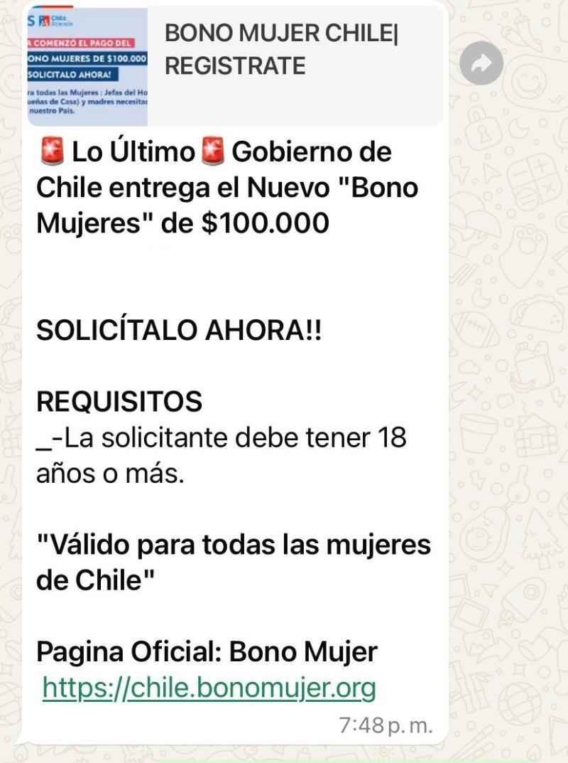 Estafa propagada por medio de aplicaciones de mensajería | Captura de pantalla