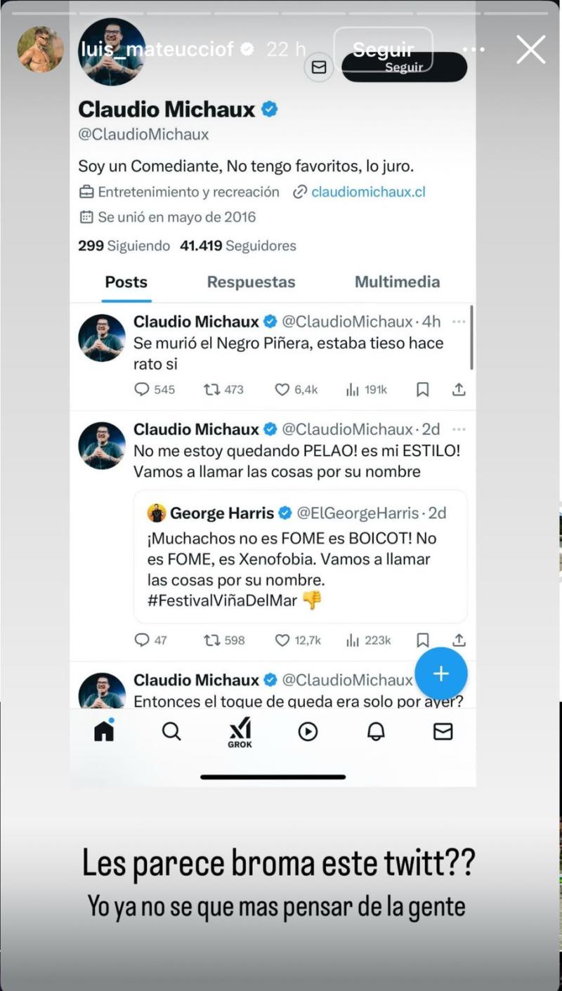 Instagram - Luis Mateucci defiende al Negro Piñera