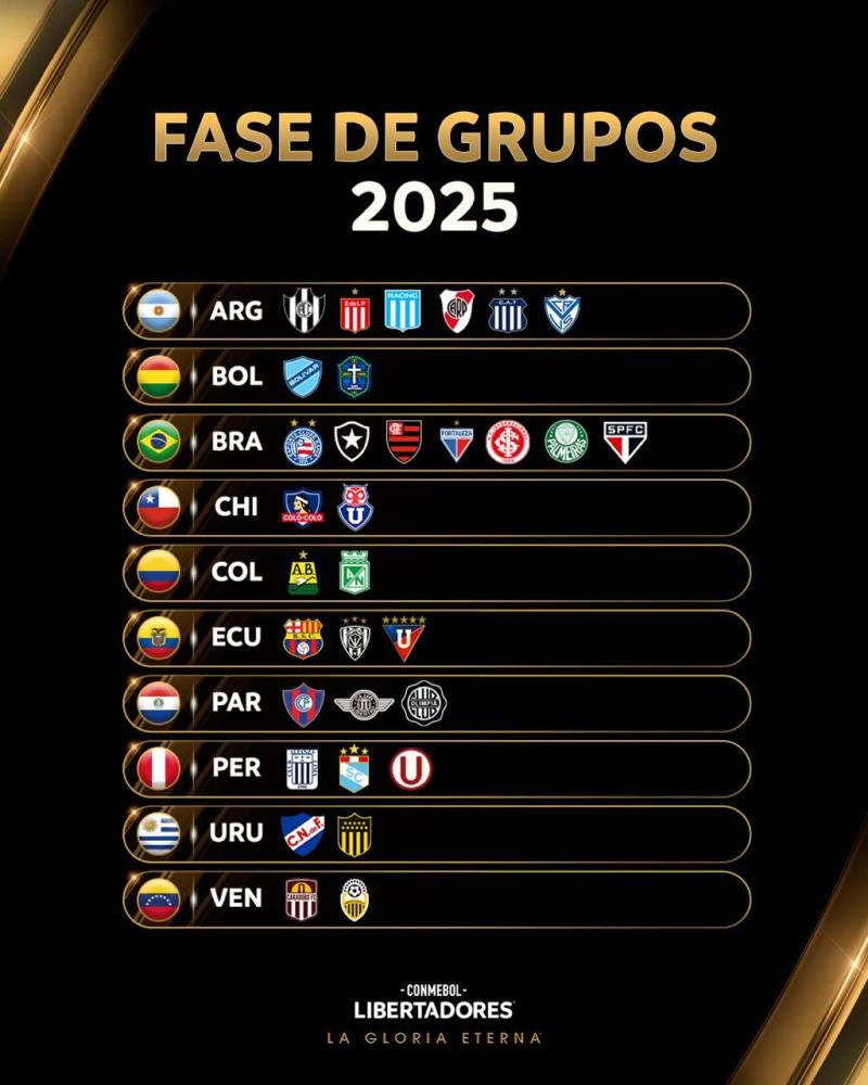 Por país: los 32 clasificados a la fase de grupos de la Copa Libertadores - Créditos: Conmebol
