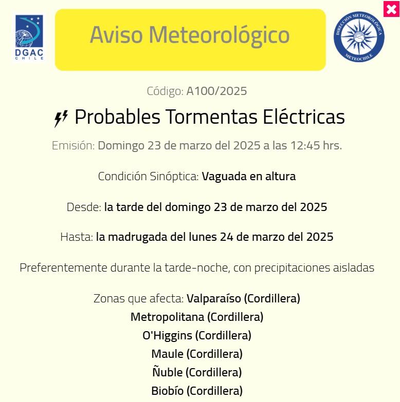 Emiten aviso meteorológico por vientos en diez regiones del país