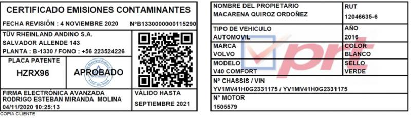¿Cuáles son y cómo se ven los documentos que podrían solicitarte en un control de tránsito? - Certificado de emisiones contaminantes