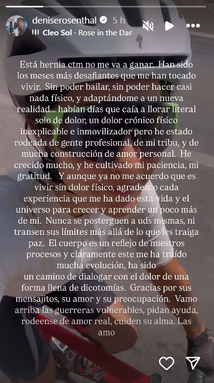 Denise Rosenthal confiesa complejo estado de salud - Instagram