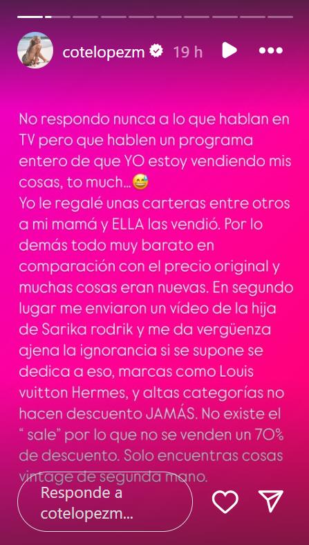 Coté López arremete contra hija de Sarika Rodrick - Instagram