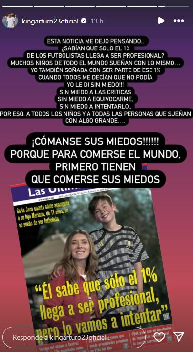 La arenga de Arturo Vidal al hijo de Carla Jara - Instagram