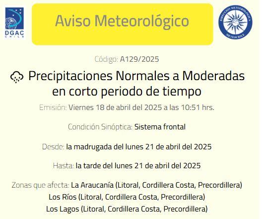 Aviso meteorológico por precipitaciones - MeteoChile
