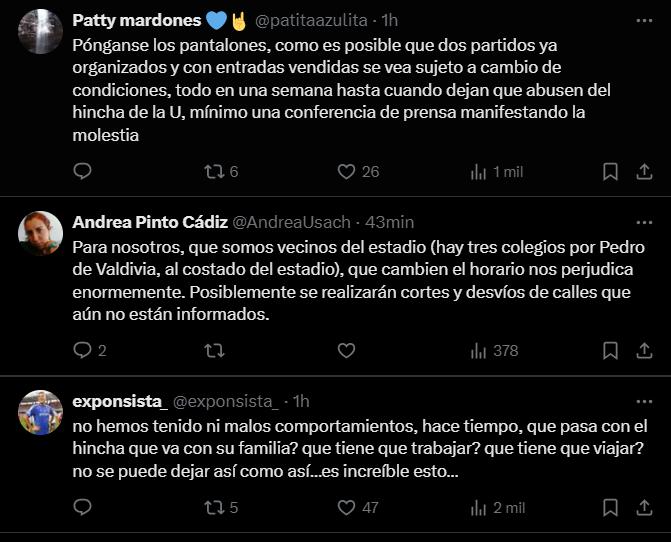 Hinchas de U de Chile molestos por la reprogramación - Créditos: X