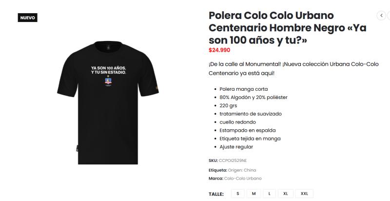 La polémica polera que Colo Colo lanzó por el centenario - Créditos: Captura StreetMachine