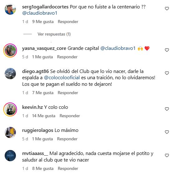 Comentarios en el Instagram de Claudio Bravo por no saludar a Colo Colo - Créditos: Captura