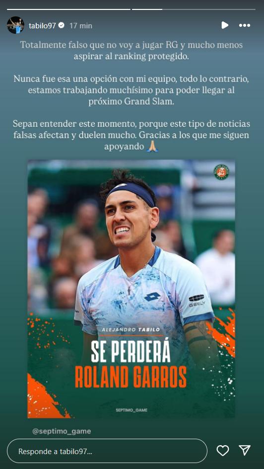 Alejandro Tabilo y posibilidad de no ir a Roland Garros - Créditos: @tabilo97