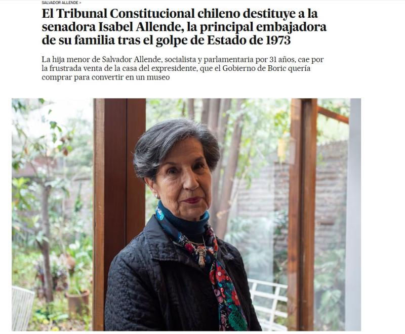 El País - Destitución de Isabel Allende del Senado