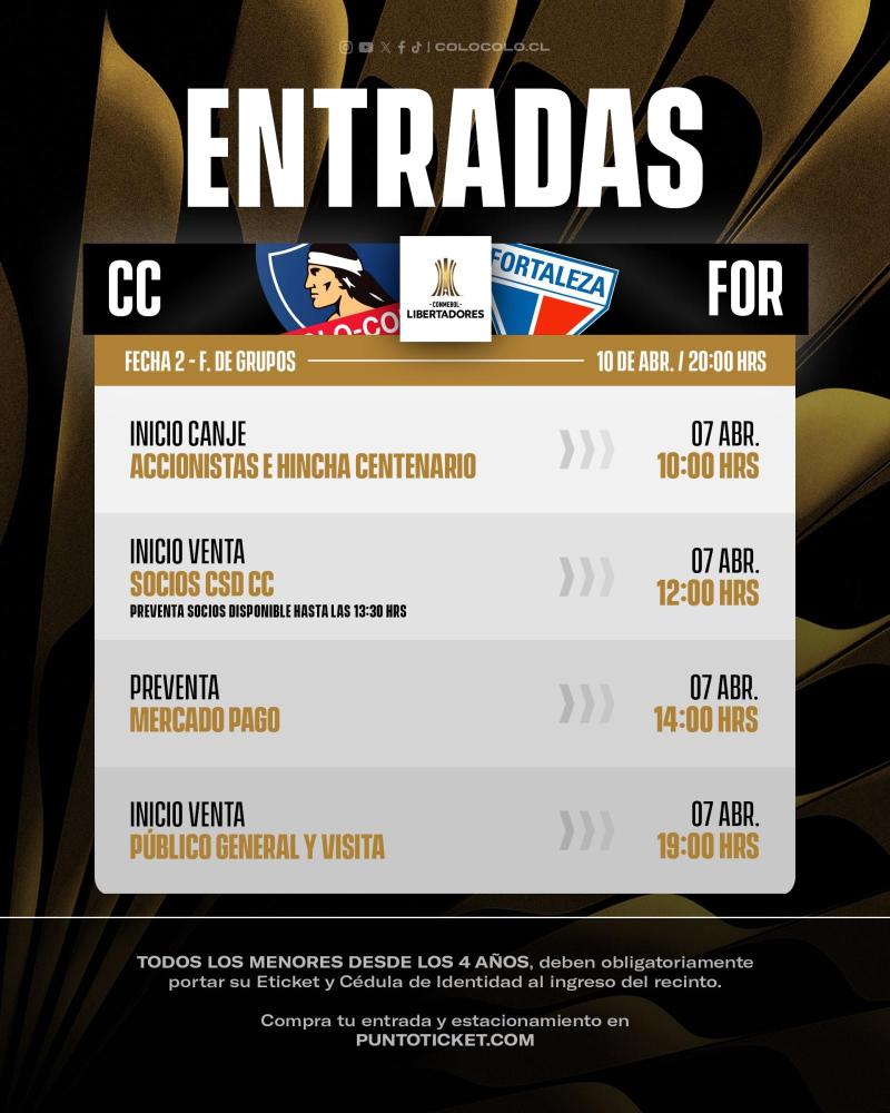 Entradas Colo Colo vs Fortaleza por Copa Libertadores - Colo Colo