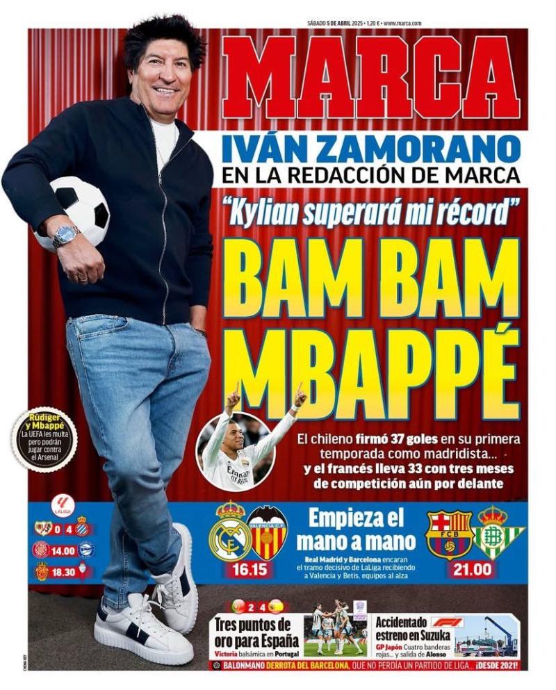 Ivan Zamorano es portada del diario Marca este sábado