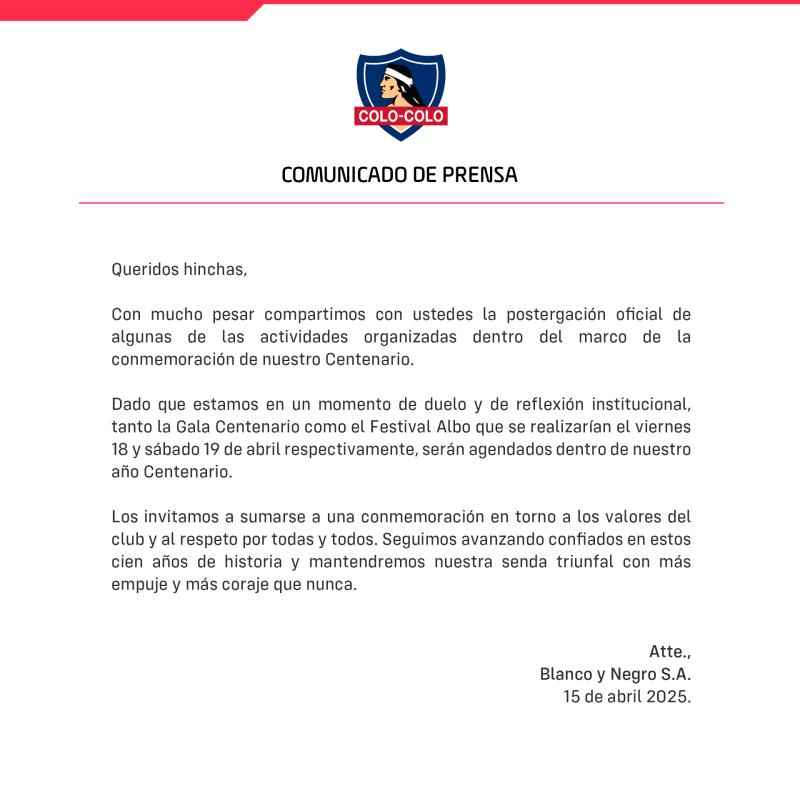 Comunicado oficial de Colo Colo