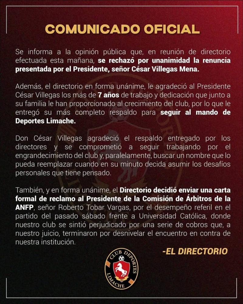 El tomate mecánico anuncia que su presidente sigue - Deportes Limache