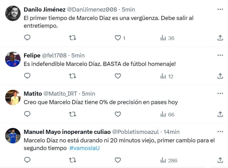 Captura X - Las críticas a Marcelo Díaz en U de Chile