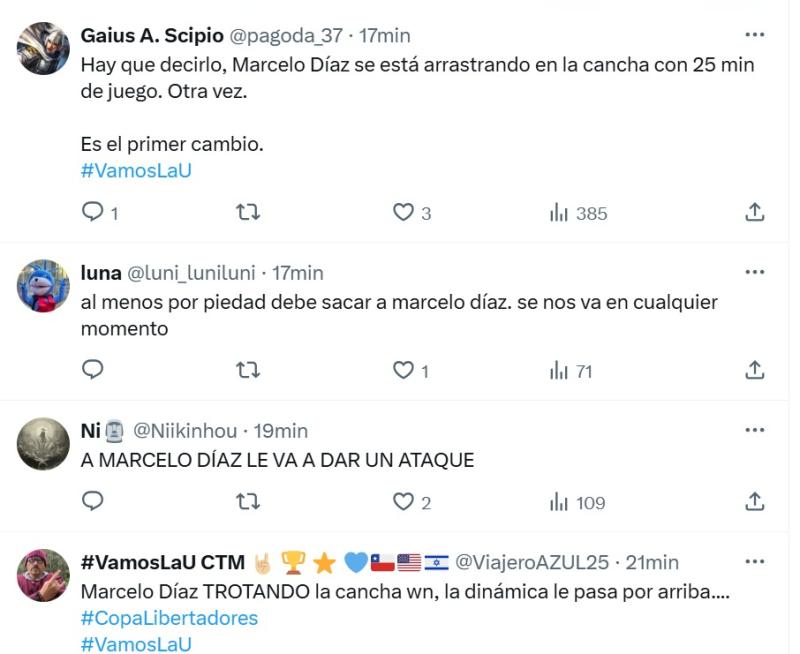 Captura X - Las críticas a Marcelo Díaz en U de Chile