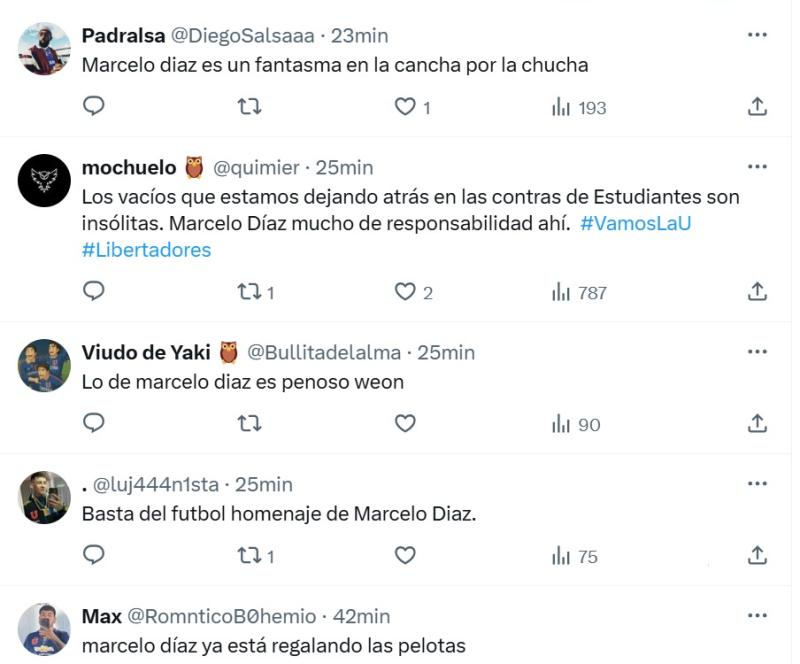 Captura X - Las críticas a Marcelo Díaz en U de Chile