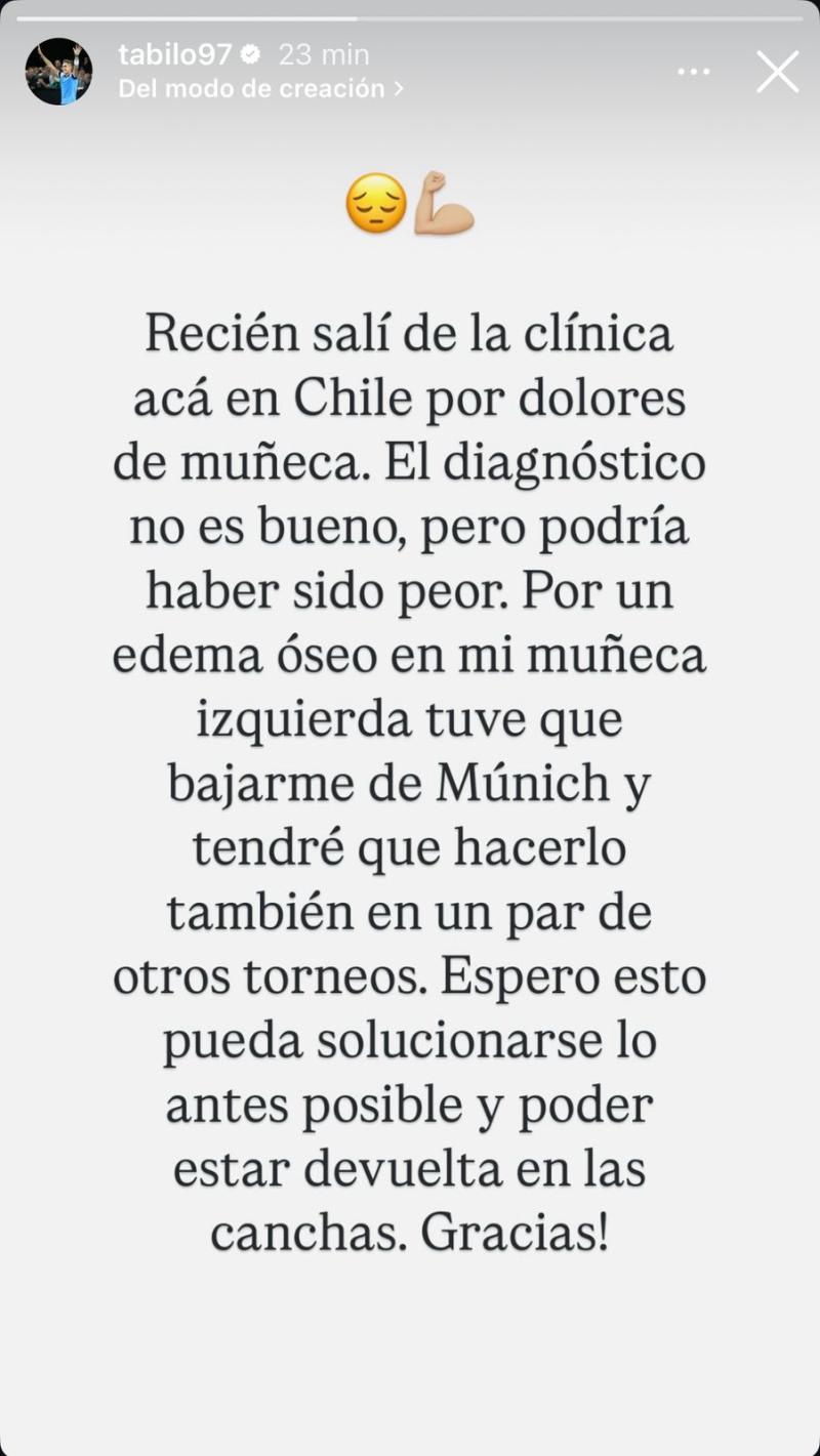 Alejandro Tabilo anunció la noticia en redes sociales - @Tabilo97