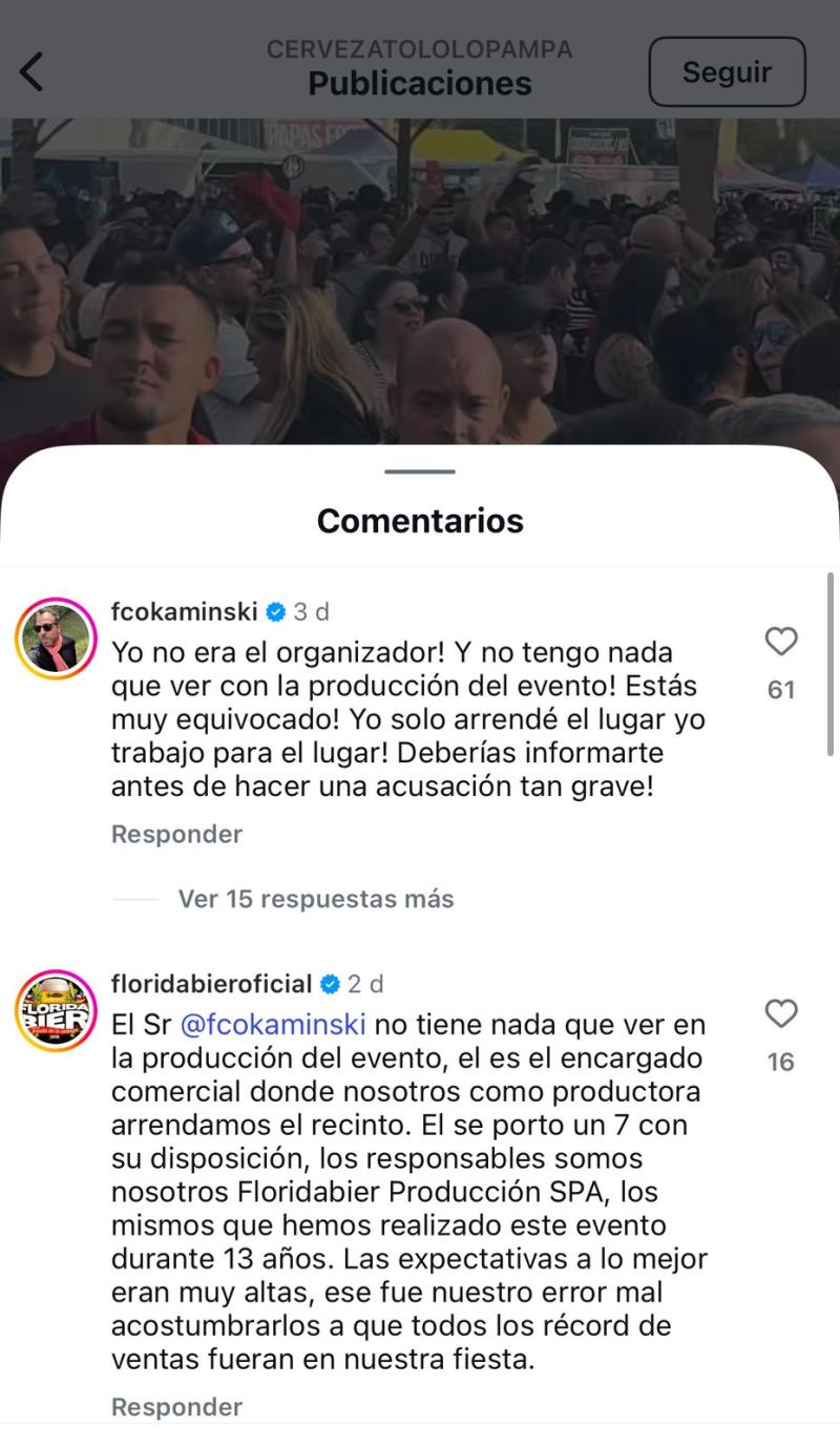Instagram (Cerveza Tololo Pampa) - Respuesta de Francisco Kaminski
