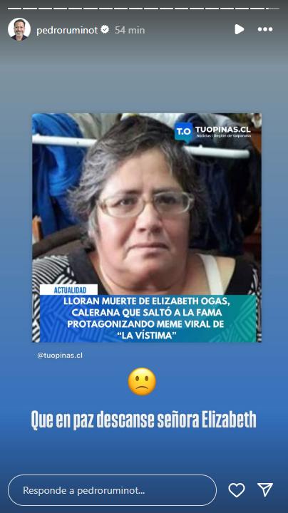 Pedro Ruminot lamentó la muerte de Elizabeth Ogaz - Instagram