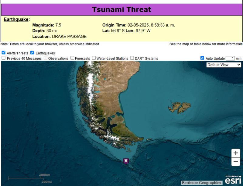 tsunami.gov - Alarma de tsunami en Puerto Williams