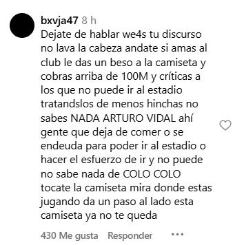 Comentarios en el Instagram de Arturo Vidal.