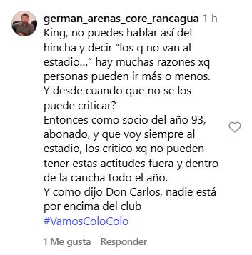 Comentarios en el Instagram de Arturo Vidal.